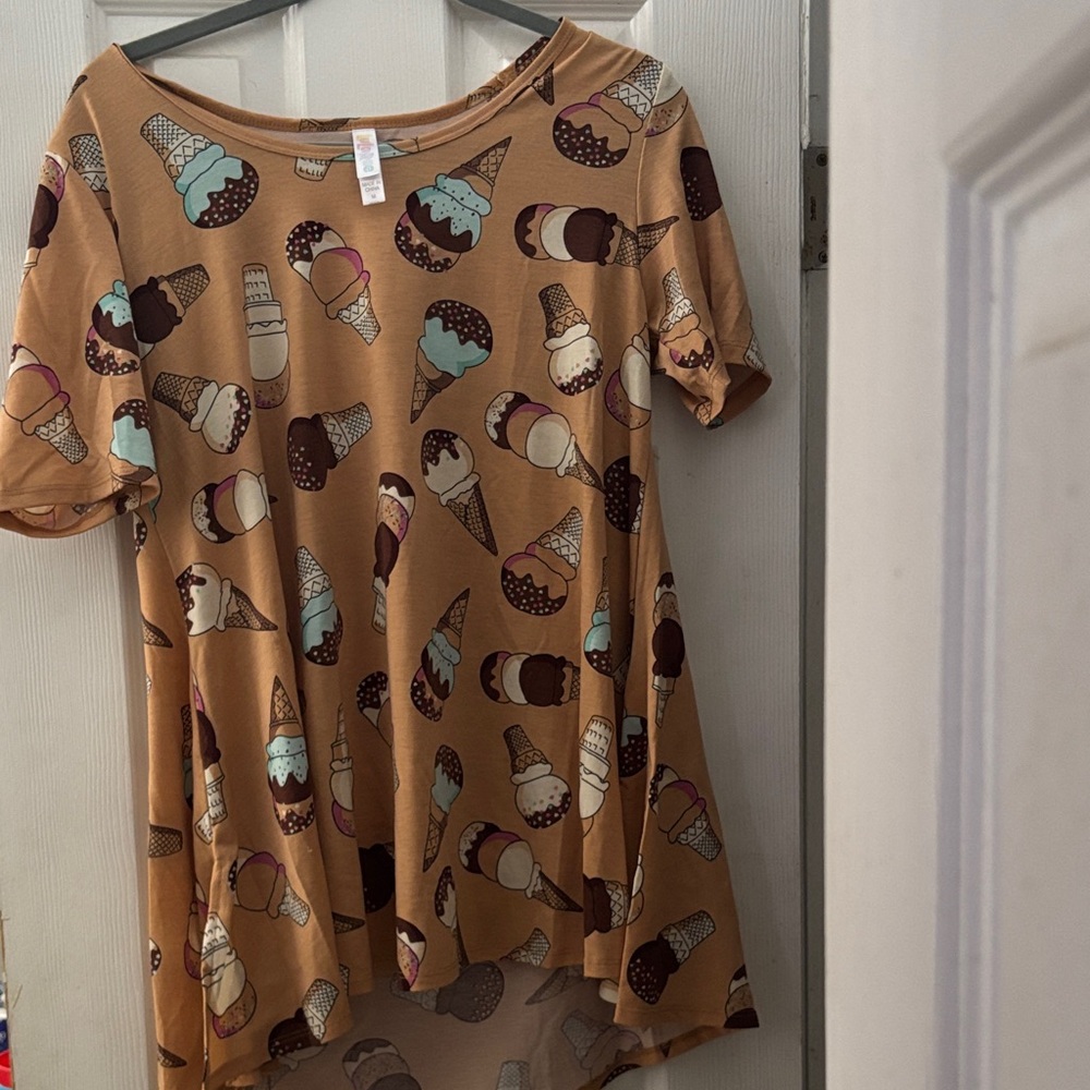 LuLaRoe Tan Ice Cream Print Short Sleeve Top